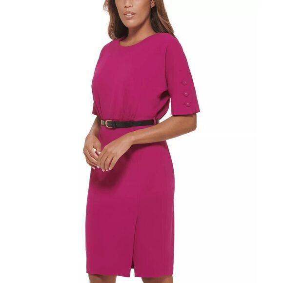 Calvin Klein Women's Petite Belted Button-Sleeve Sheath Dress - Pink 6P - Picture 8 of 8